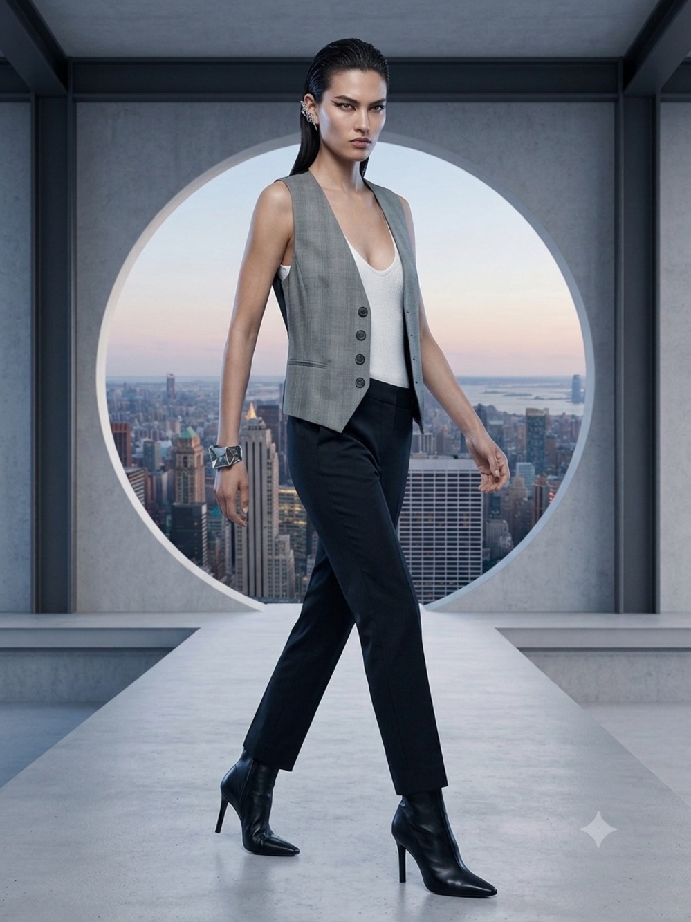 NWT Theory Grey Plaid Tailored Vest Waistcoat Wool Size 10 Holt Renfrew